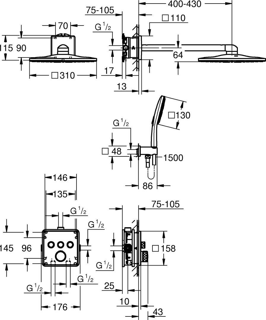 Grohe Duschsystem Grohtherm SmartControl m Fertigs. Th 29126 KB e Stabhb eck. Fo.