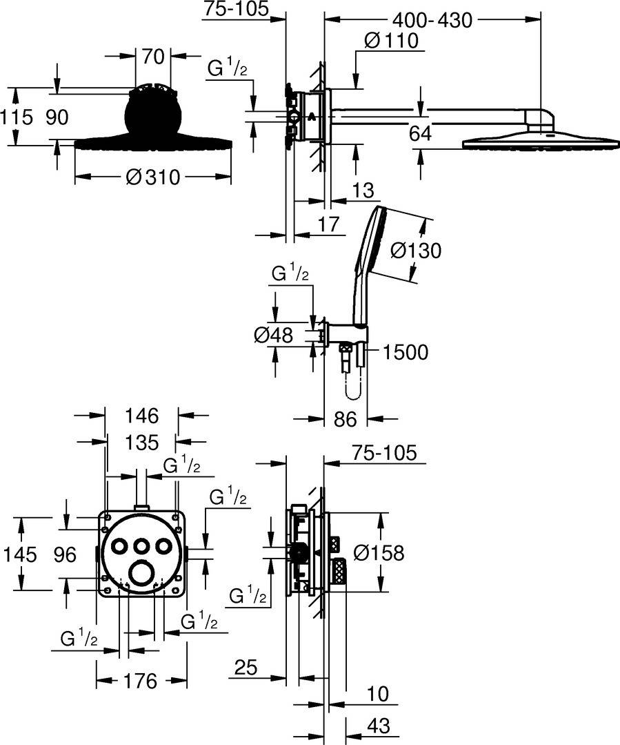 Grohe Duschsystem Grohtherm SmartControl m Fertigs. Th 29126 KB e Stabhb rd. Fo.