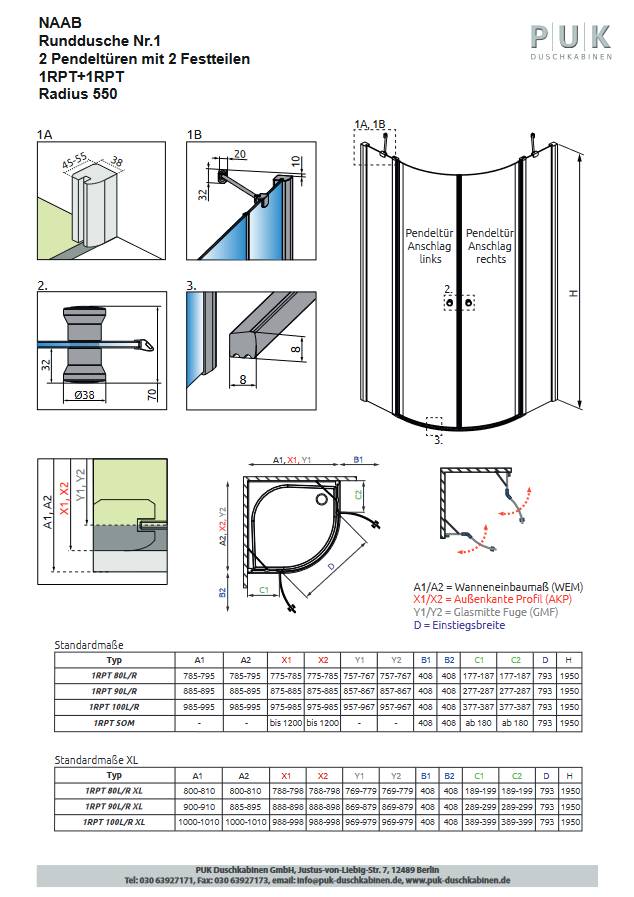 PUK Naab Runddusche Nr. 1 / Pendeltür 800 / Anschlag rechts