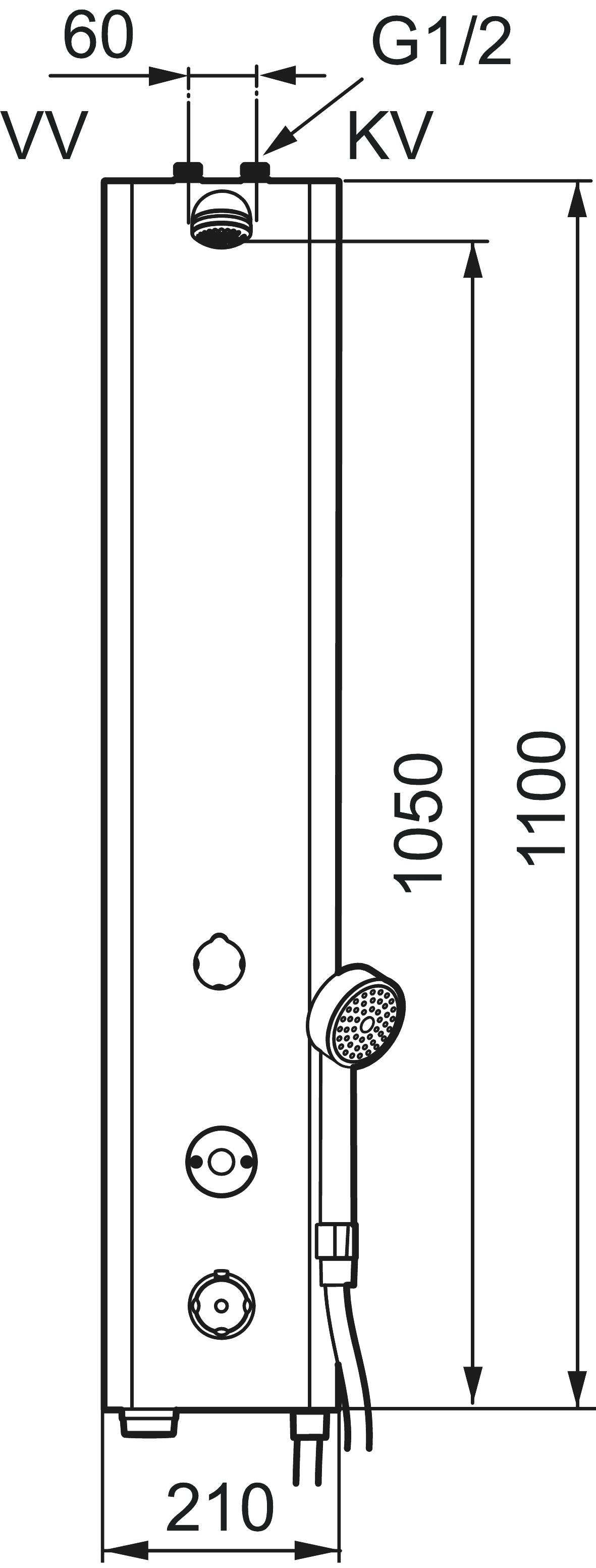 MORA tronic Duschpaneel WMS, mit Thermostatfunktion, Anschluss v. oben, m. Handbrause Batterieb.