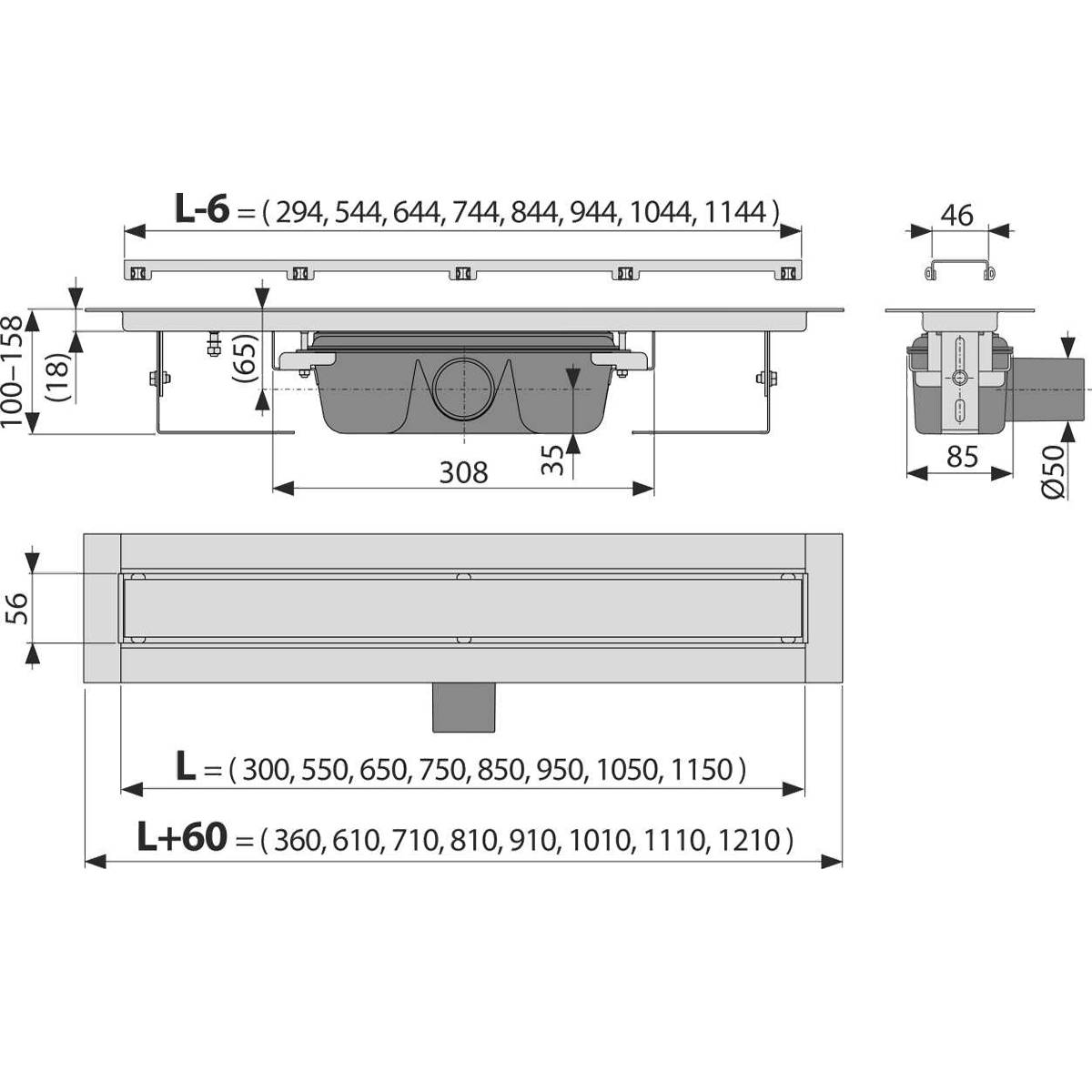 AlcaDrain APZ15 MARBLE Duschrinne ohne Rand mit Rost für Fliesenverlegung 300