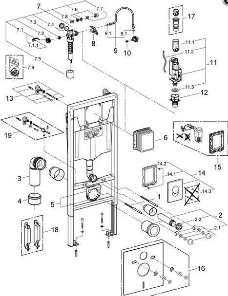 Grohe WC Element 3in1-Set RAPID SL BH 1130mm mit Abdeckplatte Skate Air