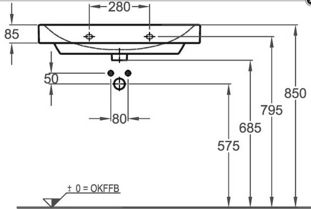 Geberit M100 E-Waschtisch eckige Form 750x480mm weiß