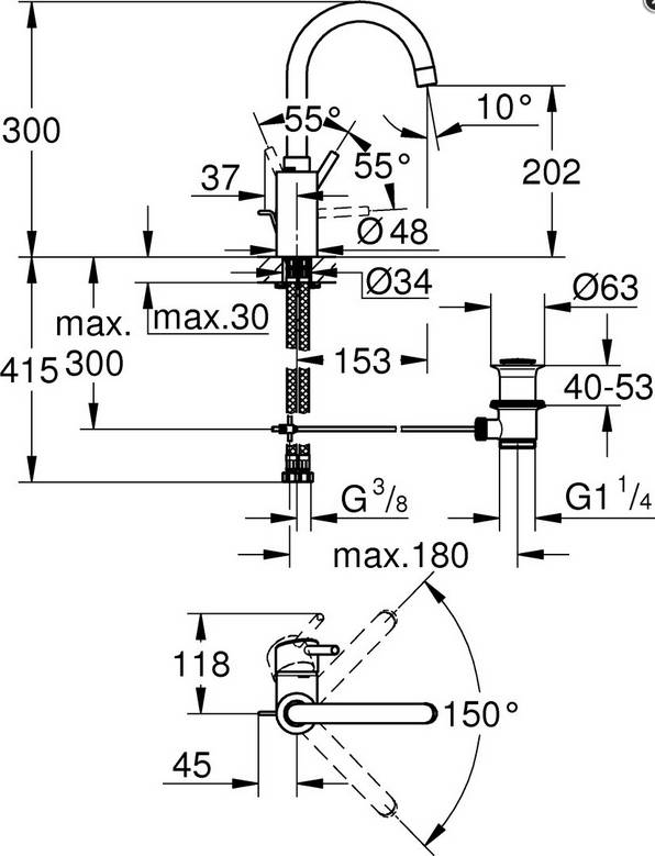 Grohe Waschtisch-Hebelmischer Concetto m schwenkb Rohrausl. u Excenter chrom