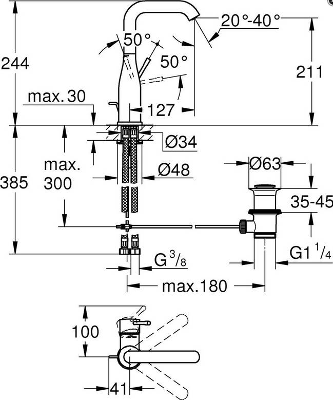 Grohe WT-Hebelmischer Essence NEU L-Size, schwenkbarer U-Auslauf verchromt