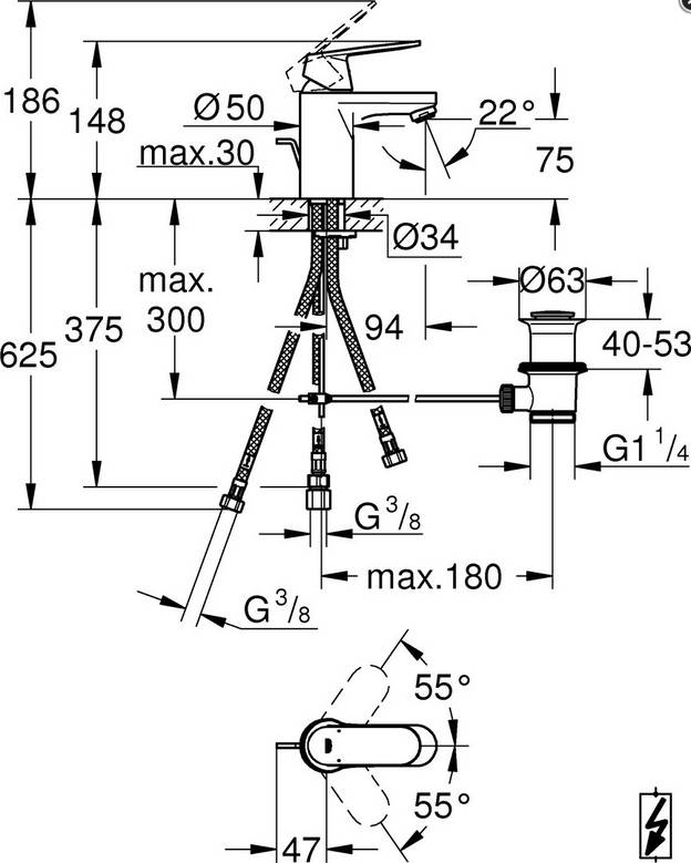 Grohe EHM WT Eurosmart C ND Eurosmart C mit Zugstangen-Ablaufgarnitur verchromt