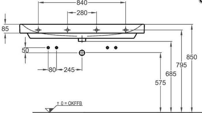 Geberit M100 E-Waschtisch 1200x480mm weiß eckige Form 2 Hahnlöcher