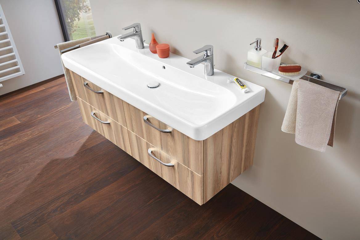 Geberit M100 E-Waschtisch 1200x480mm weiß eckige Form 2 Hahnlöcher