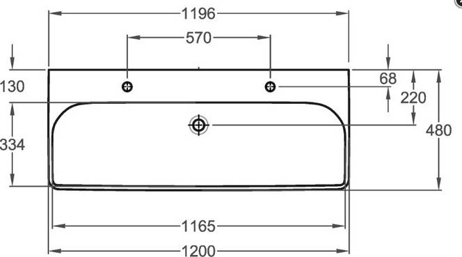 Geberit M100 E-Waschtisch 1200x480mm weiß eckige Form 2 Hahnlöcher