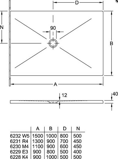 VB Subway Infinity Keramik-Brausewanne 1100x900x40mm geschn. weiß