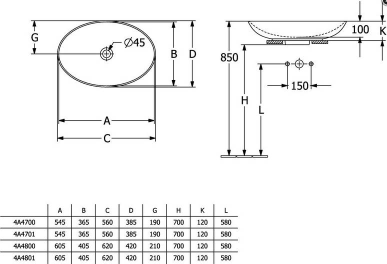 VB Aufsatzwaschbecken Loop&Friends 620x420mm Oval mit Überlauf Weiß Alpin