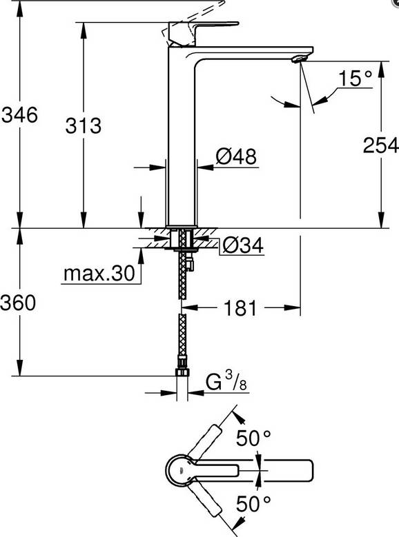 Grohe Einhand-Waschtischbatterie Lineare 23405 XL-Size für freist. WS chrom