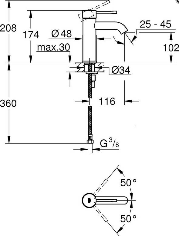 GROHE Einhand-Waschtischbatterie Essence 24172_1 S-Size glatter Körper chrom