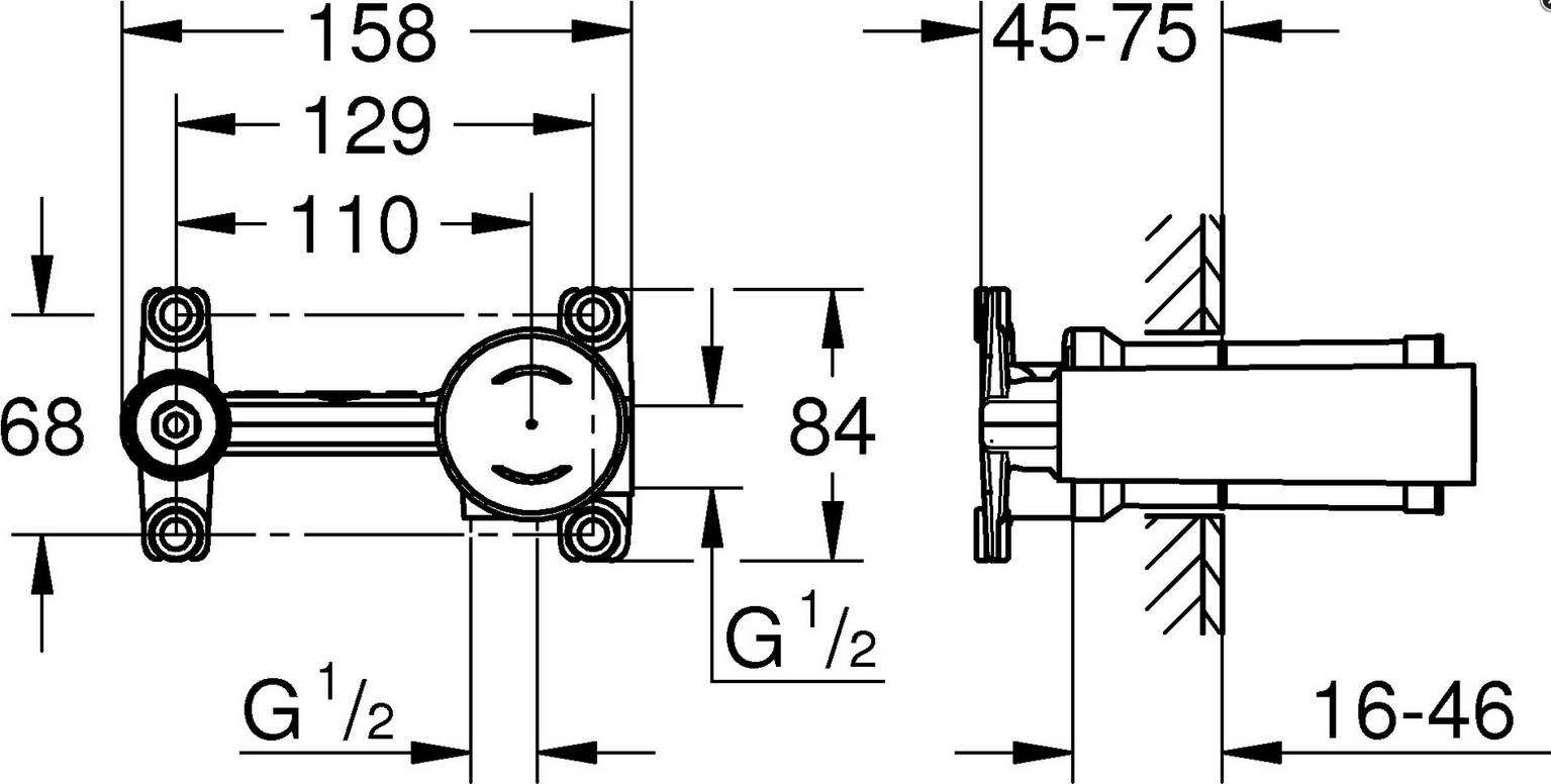 Grohe Universal Einbaukörper für 2-Loch-Waschtisch-Wandarmaturen