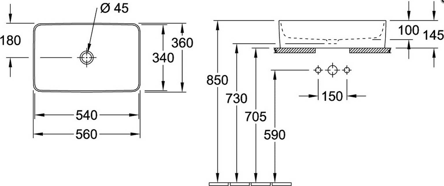 VB Aufsatzwaschbecken Collaro 4A2056 560x360mm Rechteck Weiß Alpin