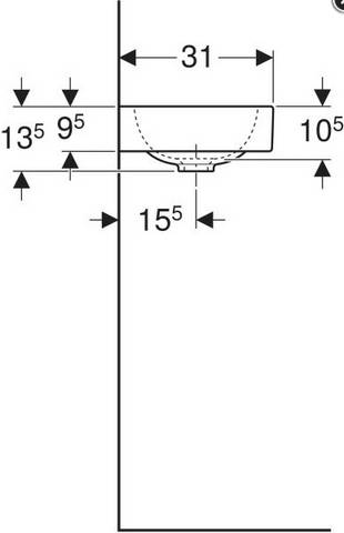 Geberit Waschtisch iCon m HL u Ablage R o ÜL 530x310mm weiß
