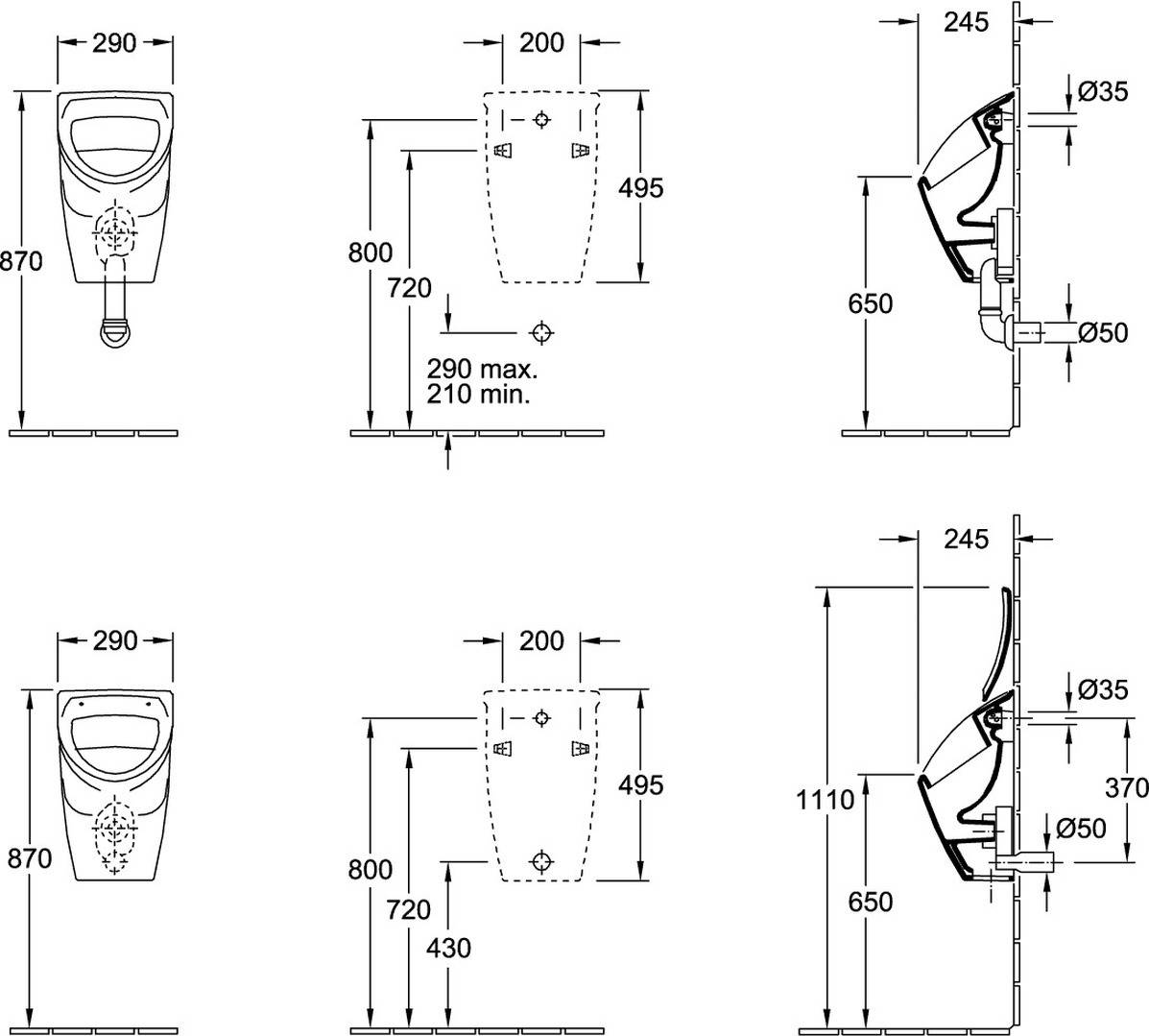 V+B Urinal-Deckel O. NOVO Scharniere verchromt weiß