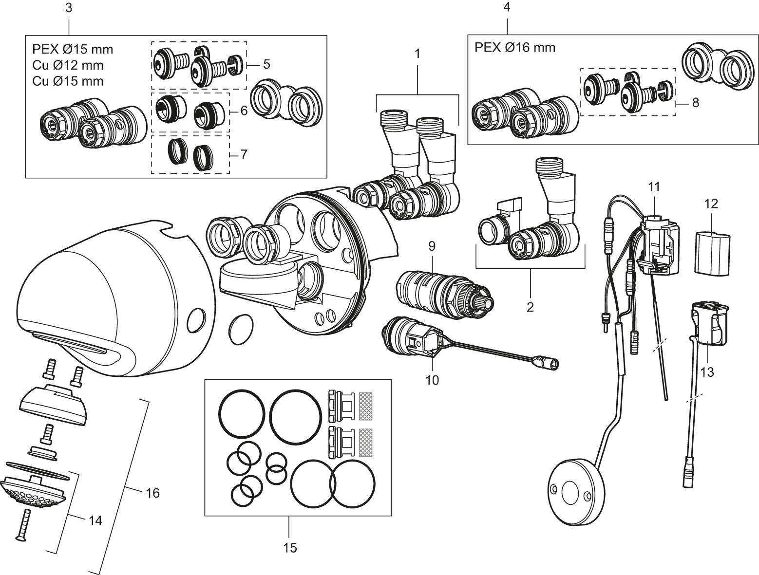 MORA tronic Compact Duschkopf WMS, m. Thermostat, Anschluss von hinten, Netzbetrieb