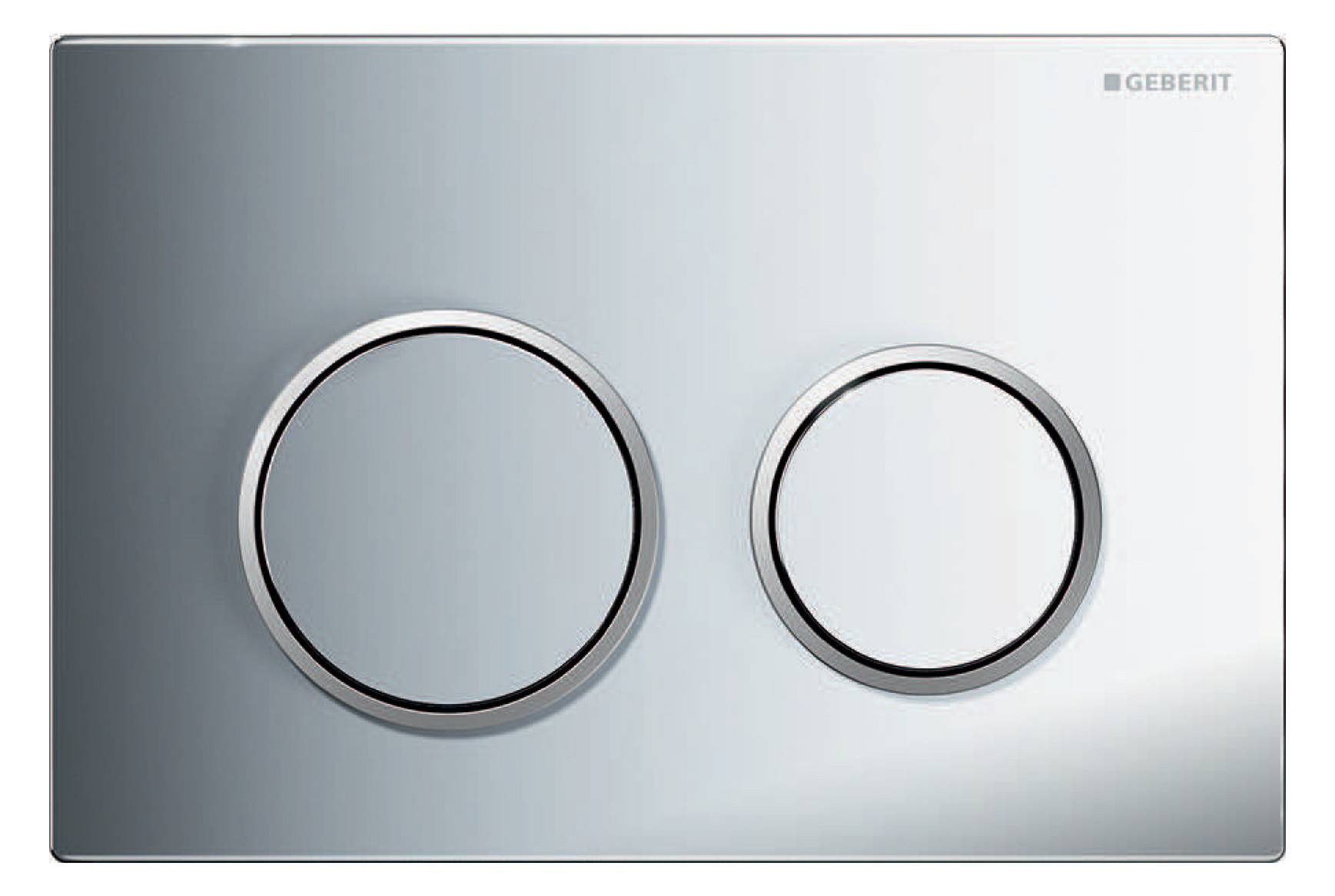 Geberit Omega20 Betätigungsplatte für 2-Mengen-Spülung: Platte und Tasten: hochglanz-verchromt, Designringe: mattverchromt