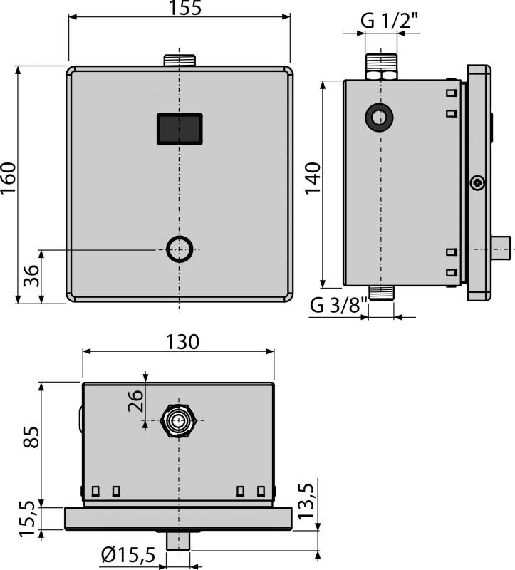 Alcadrain ASP4-KT Automatischer Urinal-Spüler mit manueller Steuerung, Metall, 12 V (Netzversorgung)