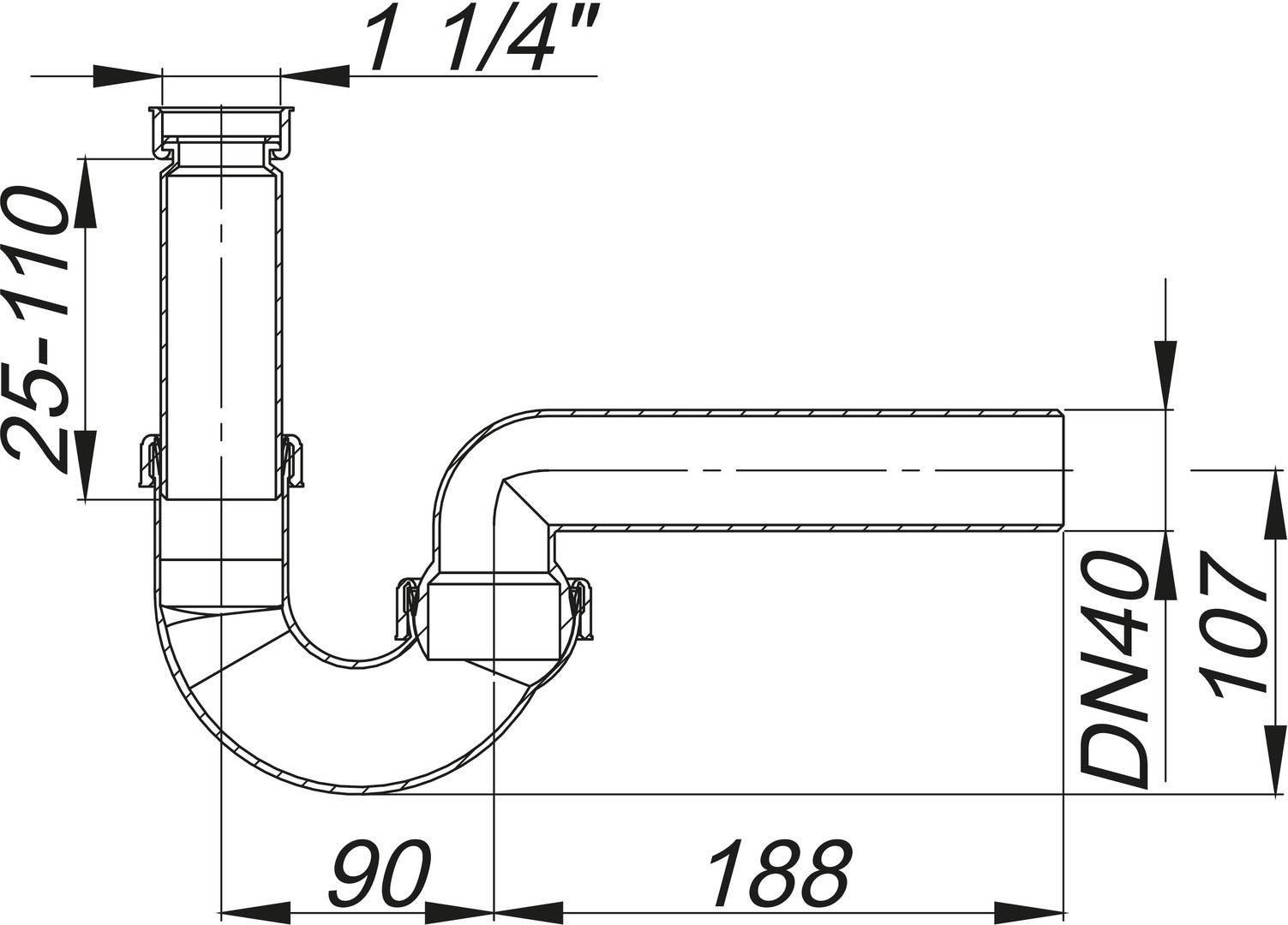 Dallmer Röhren-Siphon 100/0 ohne Waschgeräte-Anschluss 11/4 xDN 40