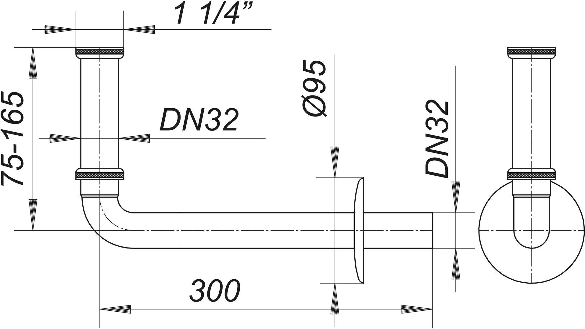 Dallmer Anschlussbogen 320 zu Wandeinbau-Siphon 11/4 xDN 32