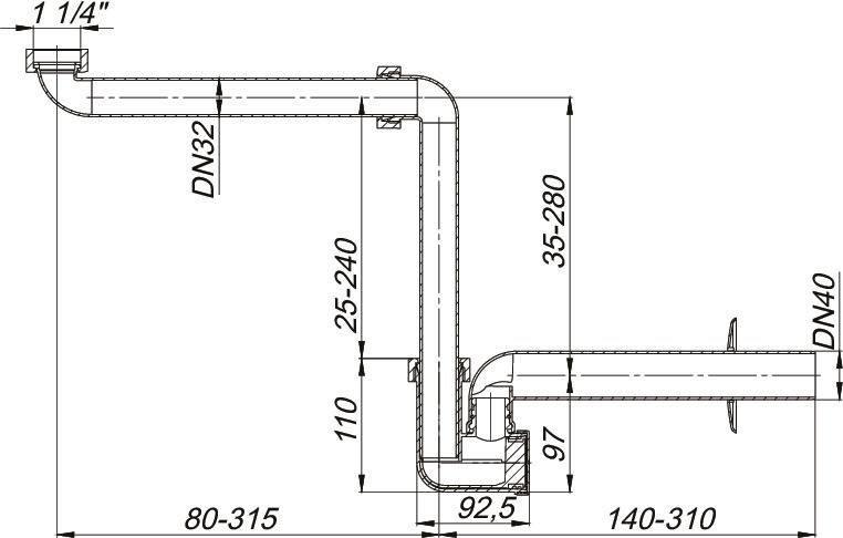 Dallmer Waschtisch-Möbel-Siphon 137 DN 40