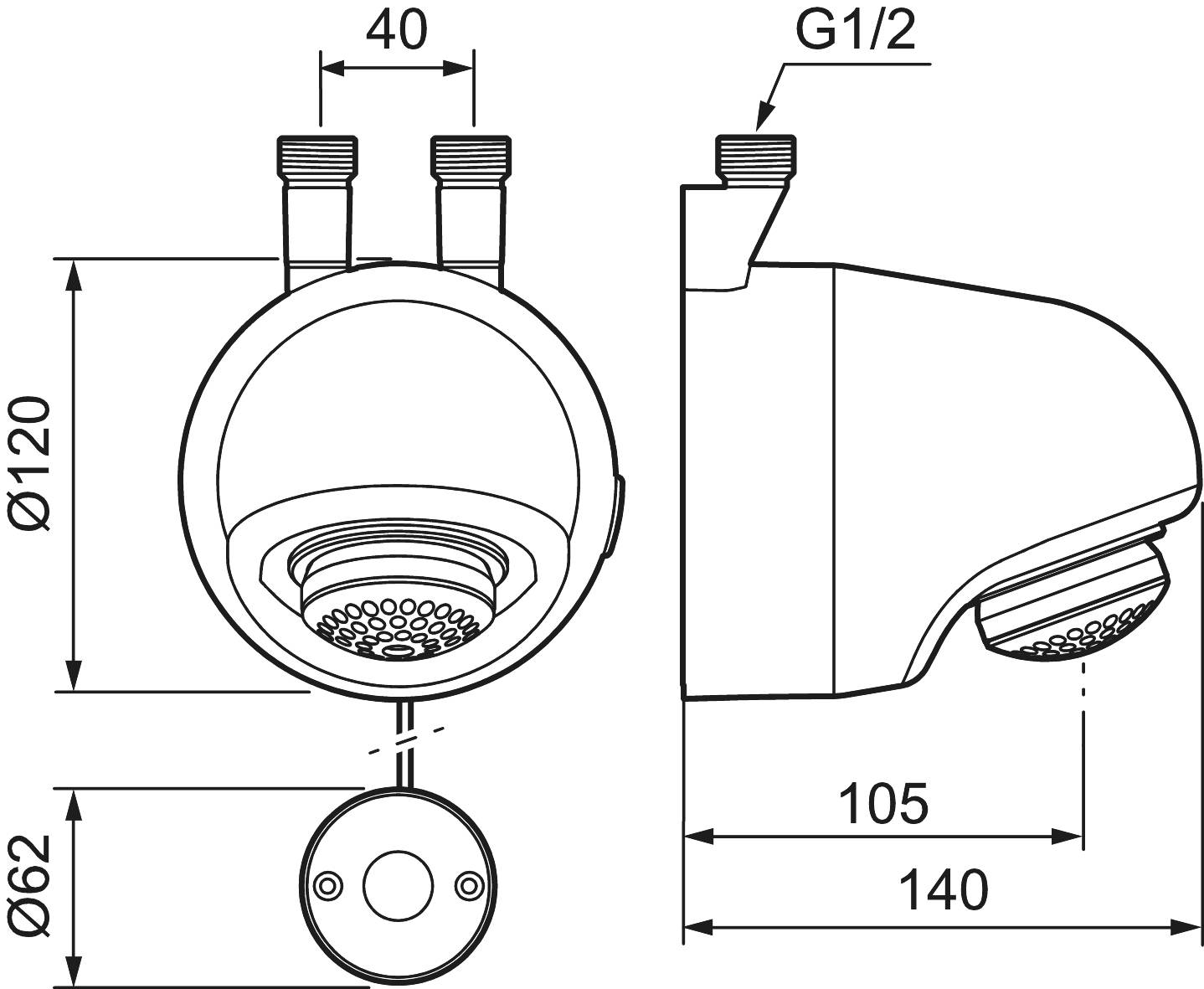 MORA tronic Compact Duschkopf WMS, mit Thermostat, Anschluss von oben Batterieb.
