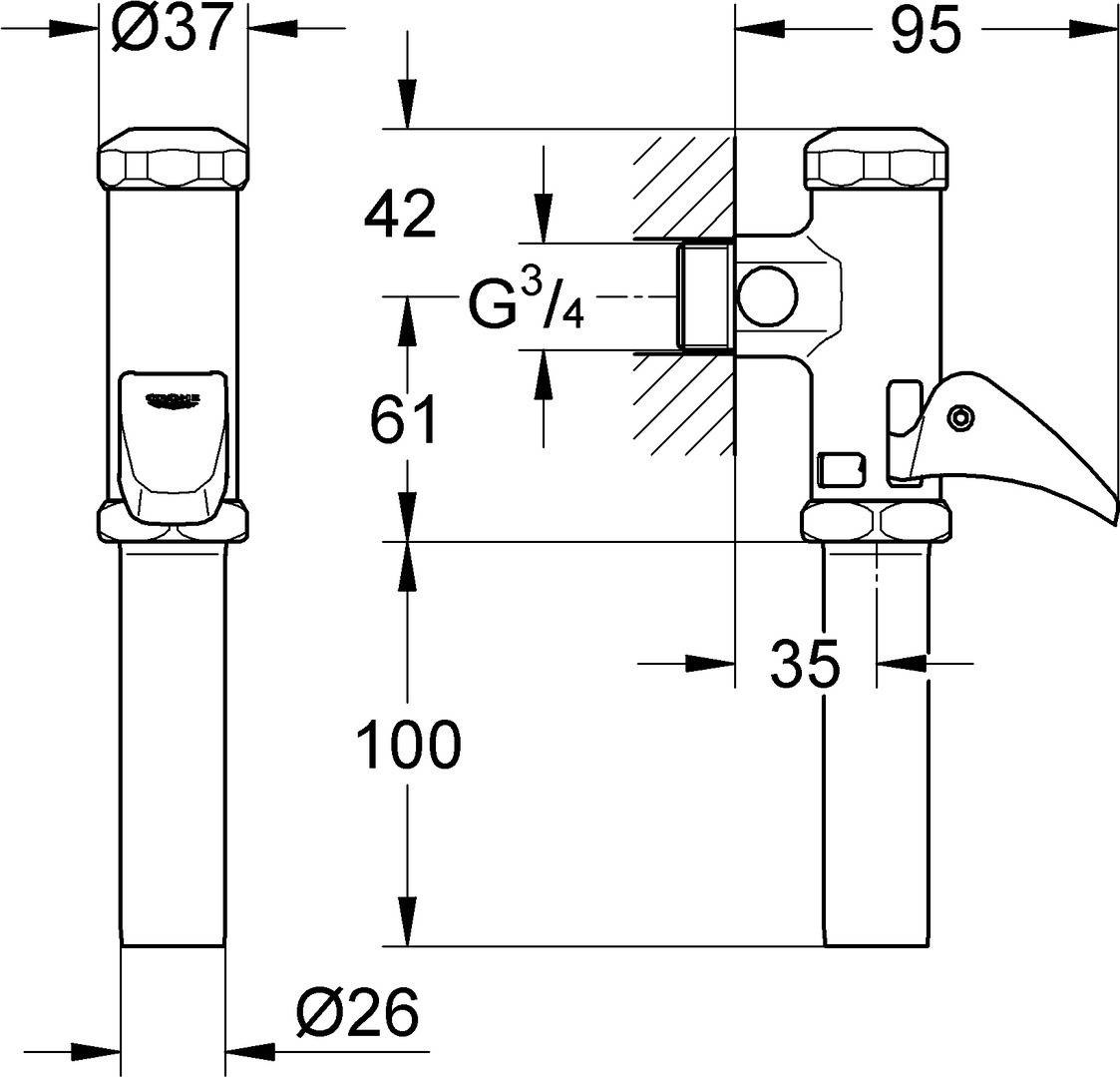 Grohe DAL Automatic-Druckspüler Messing verchromt 3/4