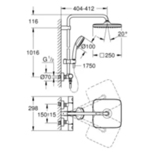 Grohe Duschsystem Tempesta C 250 Cube 26689 mit THM Brausearm 390mm chrom Grohe Duschsystem Tempesta C 250 Cube 26689 mit THM Brausearm 390mm chrom