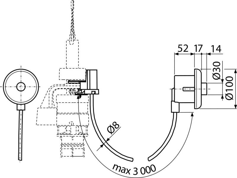Alcadrain MPO10 Manuelle pneumatische Fernauslösung, Weiß, für Wandeinbau
