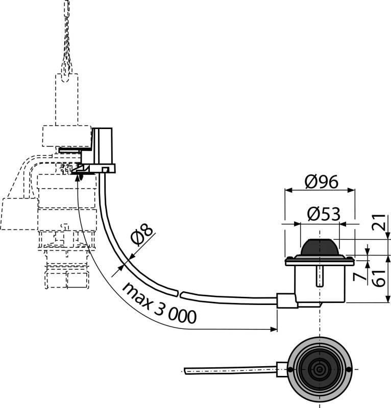 Alcadrain MPO12 Pneumatische Fernauslösung, Fußbetätigung, Metall, für Bodeneinbau