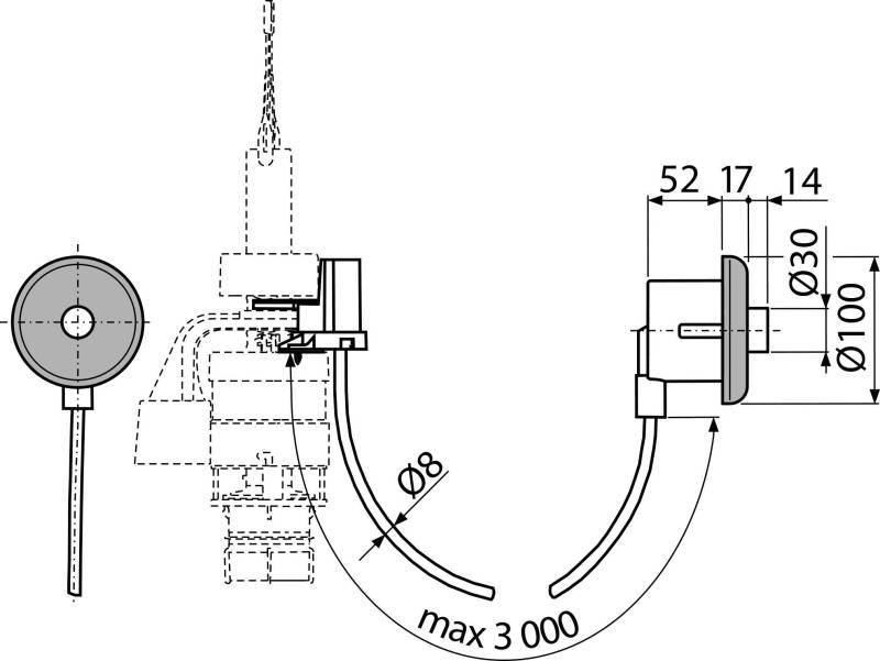 Alcadrain MPO11 Manuelle pneumatische Fernauslösung, Chrom-Glanz, für Wandeinbau