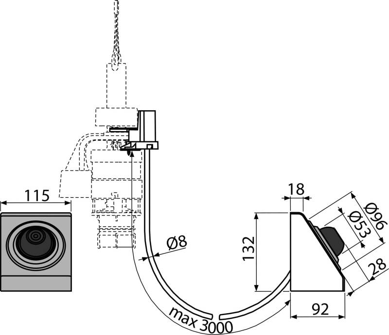 Alcadrain MPO13 Pneumatische Fernauslösung, Fußbetätigung, Metall, für Wandeinbau