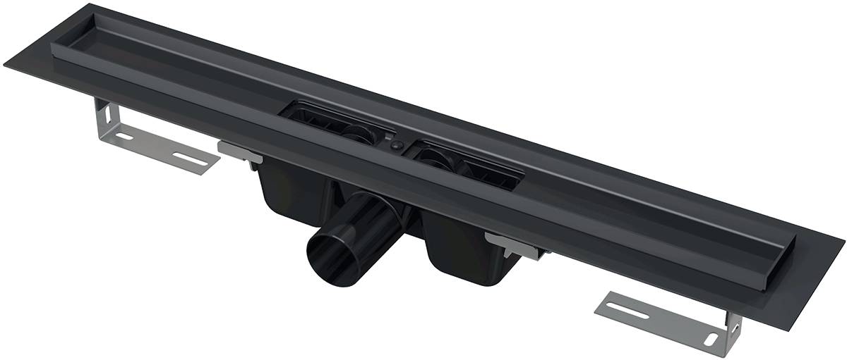 Alcadrain APZ1BLACK Duschrinne mit Rand für den perforierten Rost, Schwarz-Matt 1450 mm