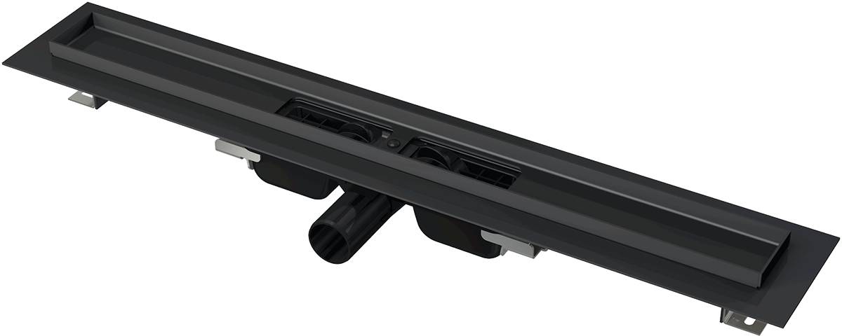 Alcadrain APZ101BLACK Caniveau de douche bas avec bord pour la grille perforée, noir mat 950 mm