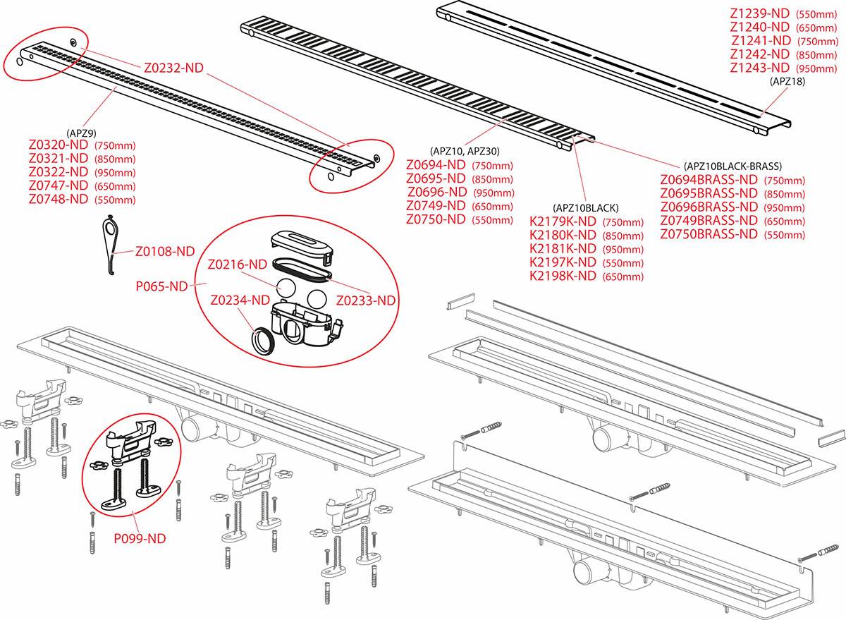 Alcadrain APZ9 Simple Duschrinne mit Rand für den perforierten Rost chrom 950 mm