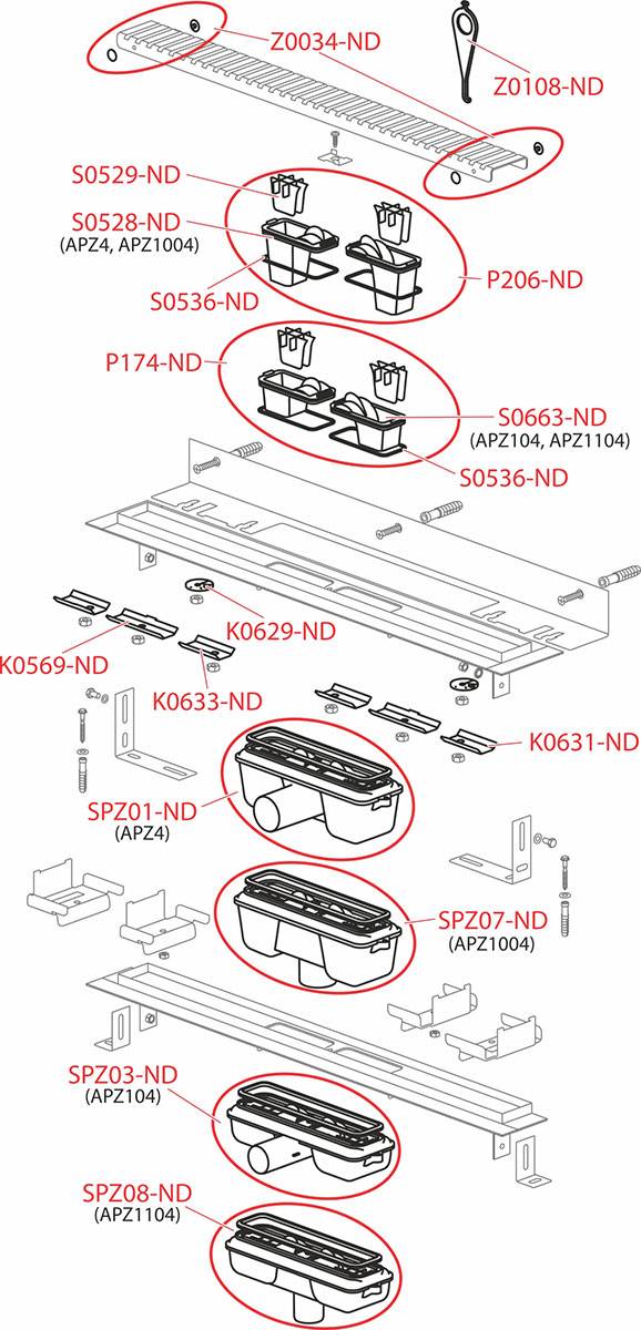 Alcadrain APZ4 Flexible Duschrinne mit Rand für den perforierten Rost und mit einstellbarem Kragen zur Wand 850 mm