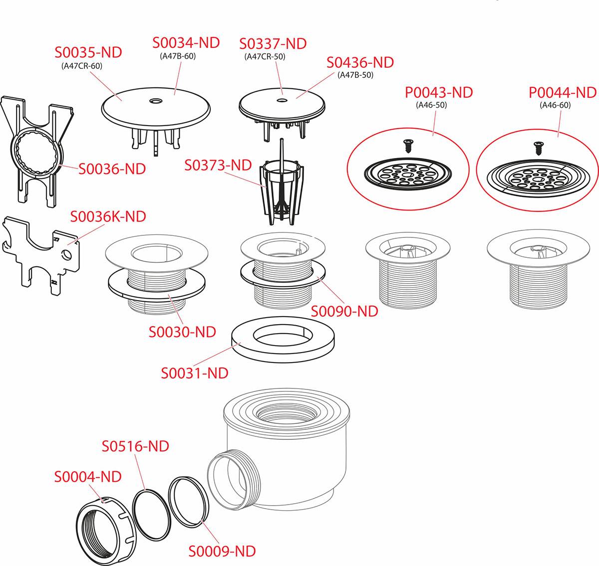 Alcadrain A46-50 Ablaufgarnitur für die Duschwannen mit Edelstahlgitter Ø 50