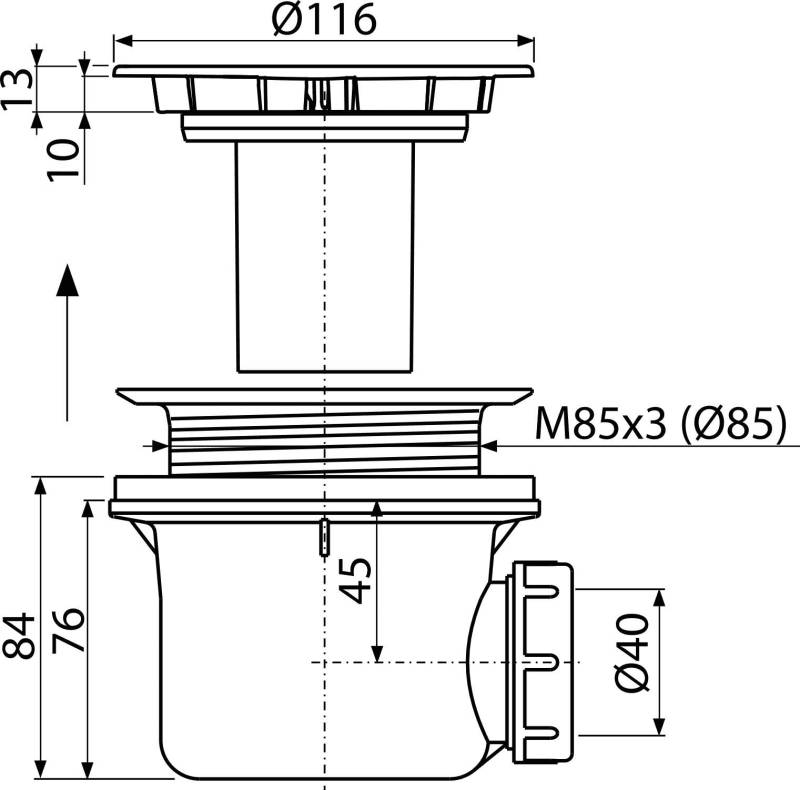 Alcadrain A49B Ablaufgarnitur für die Duschwannen, Weiß Ø 90