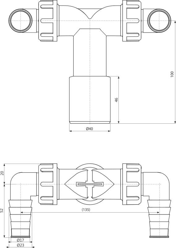 Alcadrain P155Z Doppelanschluss komplett DN40 / DN32 17 –23 mm Schlauchanschluss mit Rückschlagklappen