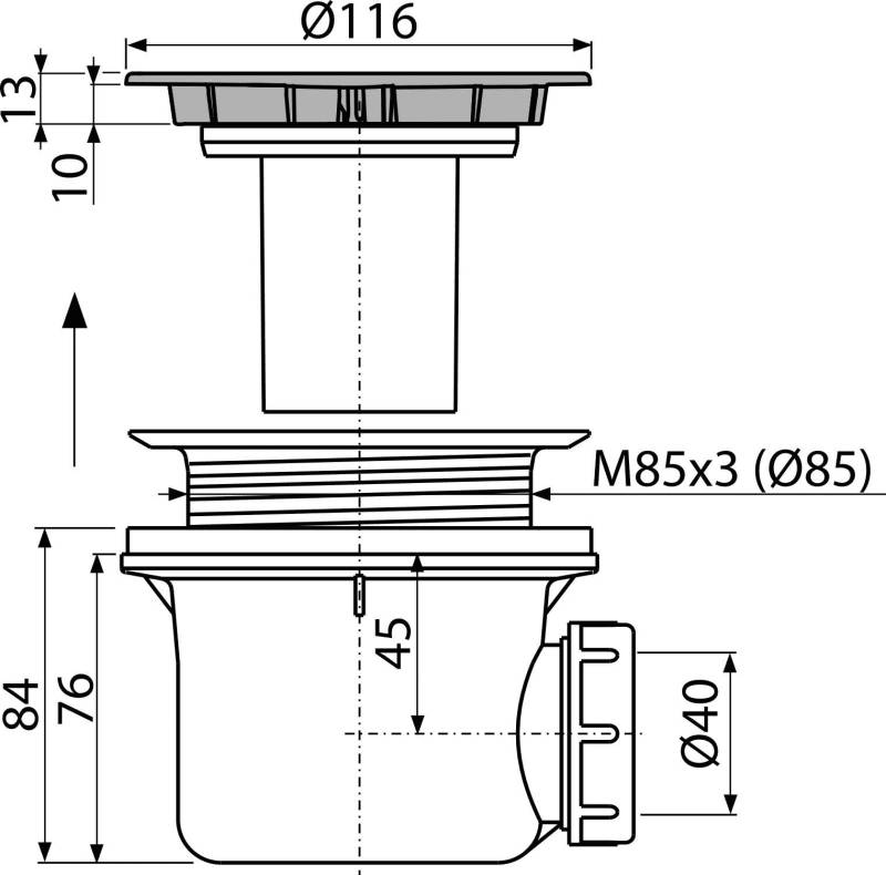 Alcadrain A49CR Ablaufgarnitur für die Duschwannen, verchromt Ø 90