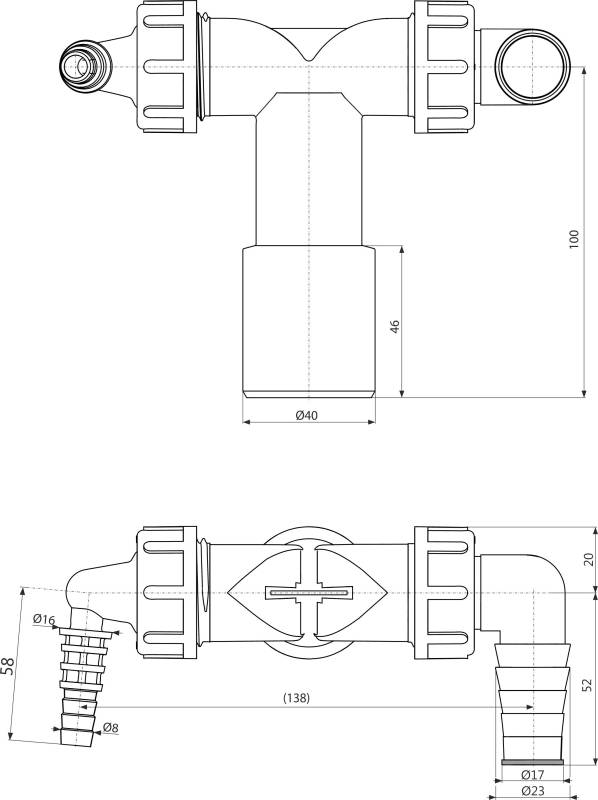 Alcadrain P156Z Doppelanschluss komplett DN40 / DN32 8 –23 mm Schlauchanschluss mit Rückschlagklappen