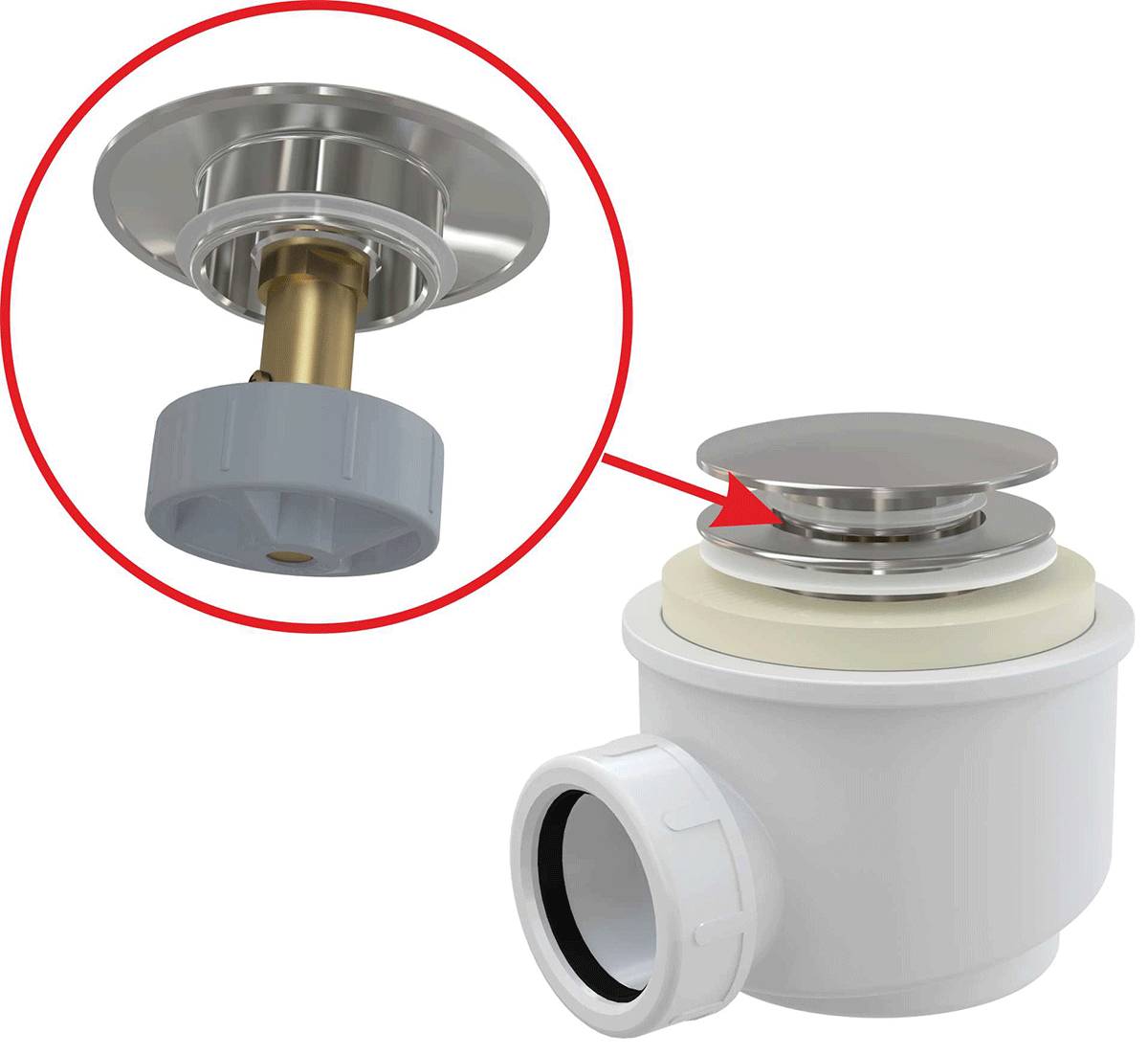 Alcadrain A465C-50 Ablaufgarnitur CLICK/CLACK für die Duschwannen, Metall Ø 50