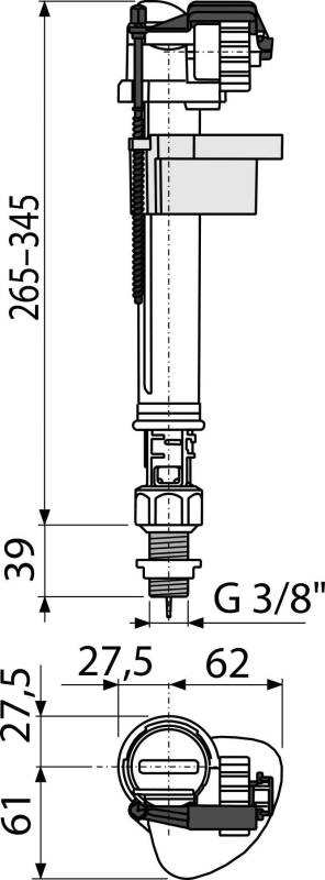 Alcadrain Füllventil A18-3/8" für Keramik-Spülkasten,Zulauf von unten, Metallgewinde