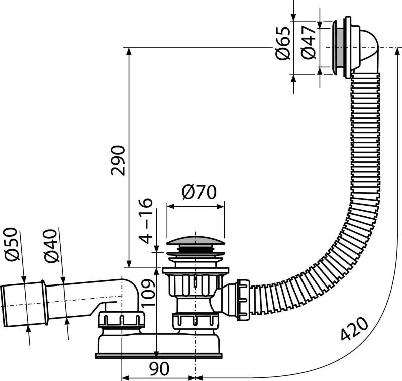 Alcadrain Ablaufgarnitur CLICK/CLACK für Duschwannen mit Überlauf, Metall