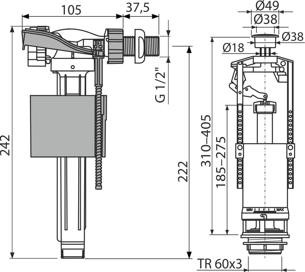 Alcadrain Spülgarnitur mit STOP-Taste SA2000K 1/2" CHROM