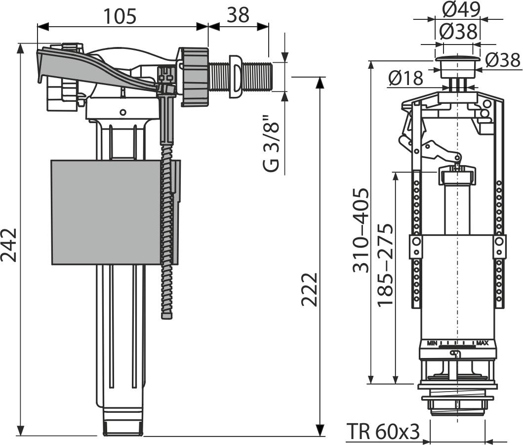 Alcadrain Spülgarnitur mit STOP-Taste SA2000K 3/8" CHROM
