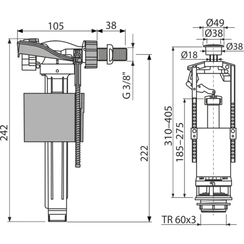 Alcadrain Spülgarnitur mit STOP-Taste SA2000K 3/8" CHROM Alcadrain Spülgarnitur mit STOP-Taste SA2000K 3/8" CHROM