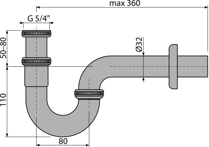 alcadrain Röhrengeruchverschluss „U“ für die Waschbecken DN32 mit einer Überwurfmutter 5/4", Metall